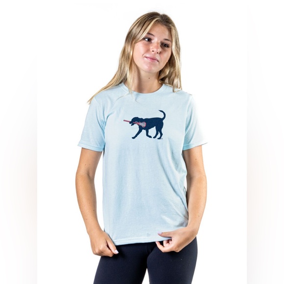 ChalkTalk Sports Light Blue Lacrosse Stick Dog Short Sleeve T-Shirt Size S - Picture 1 of 4